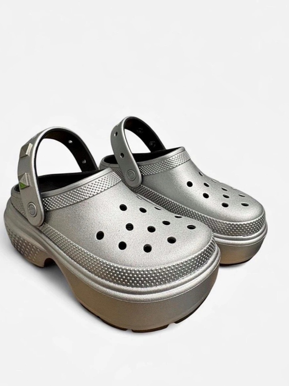 Crocs STOMP Studded Platform Clog Silver Platform Clogs
